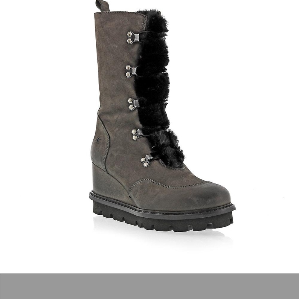 Women's Nubuck Fur Eyelet Wedge Boot